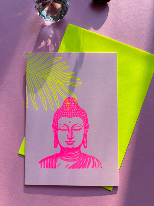 Klappkarte "Buddha in pink & gelb"